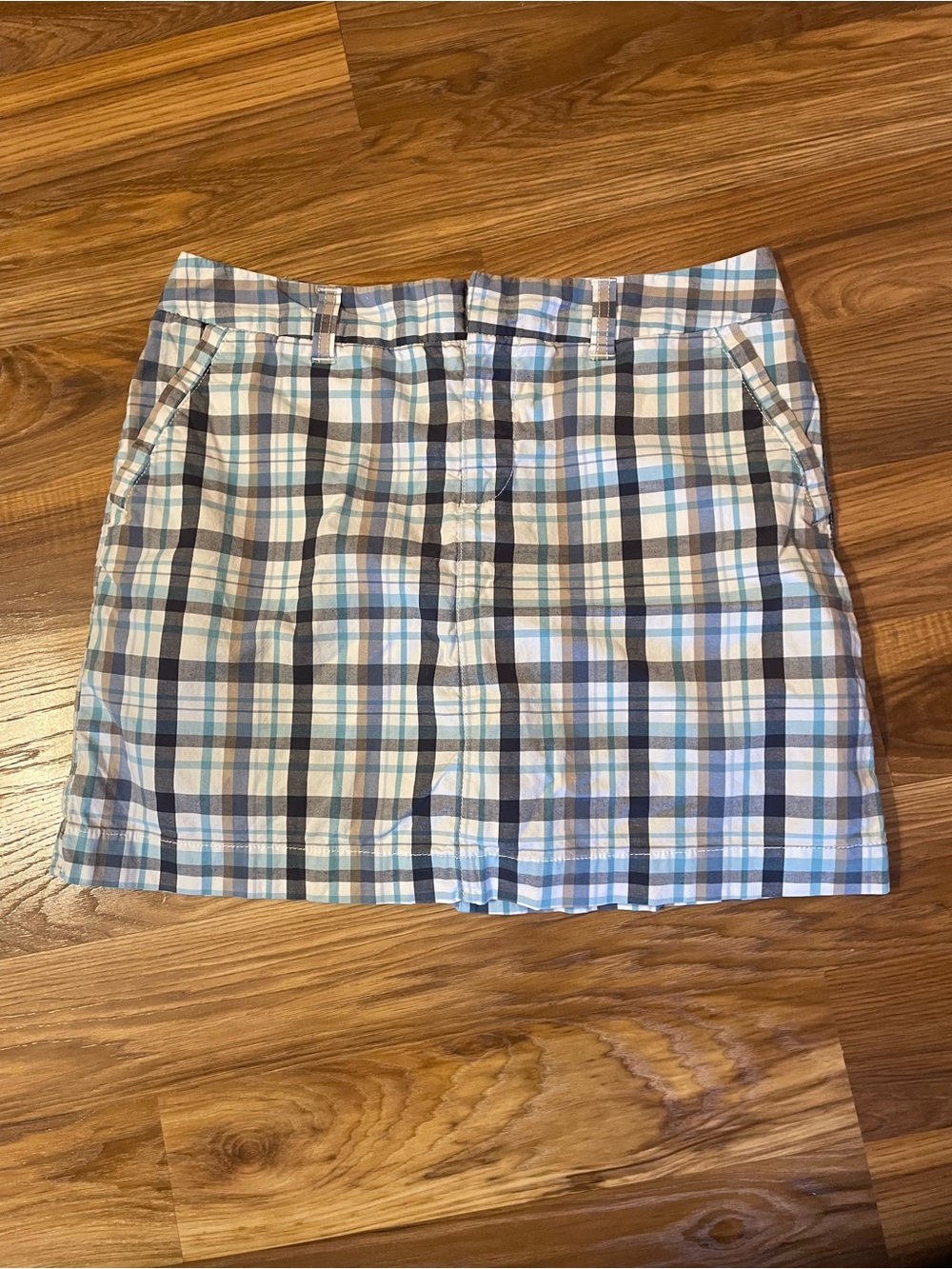 Plaid Cotton-Blend Mini Skort in Blue and White